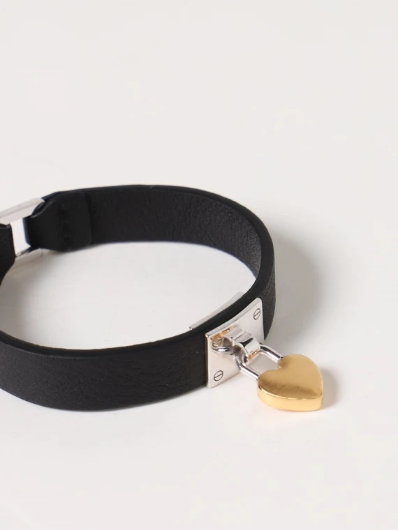 HEART PADLOCK LEATHER BRACELE