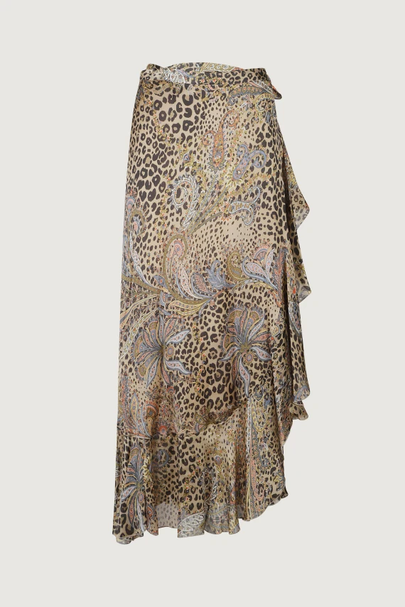 WOMEN'S MAXI WRAP SKIRT WITH HEM FLOUNCE