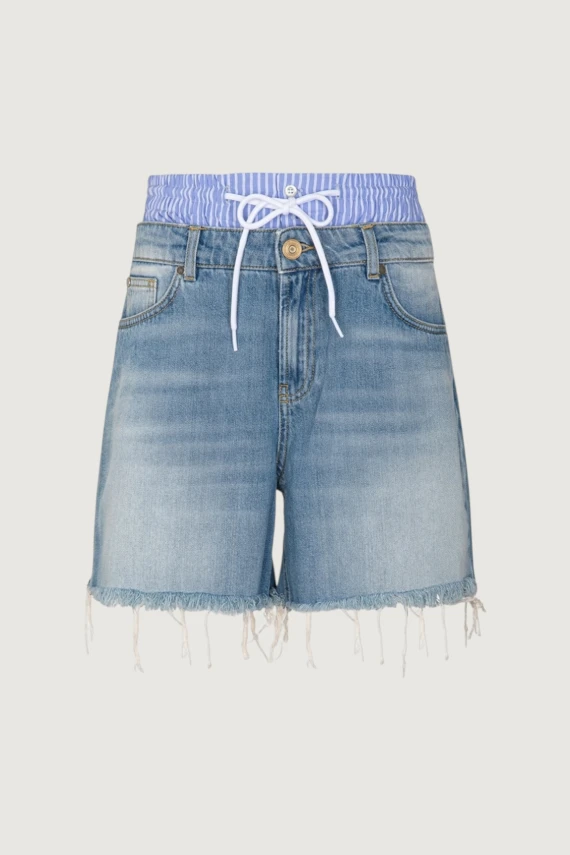 SHORT IN DENIM CON DOPPIA VITA IN POPELINE RIGATO