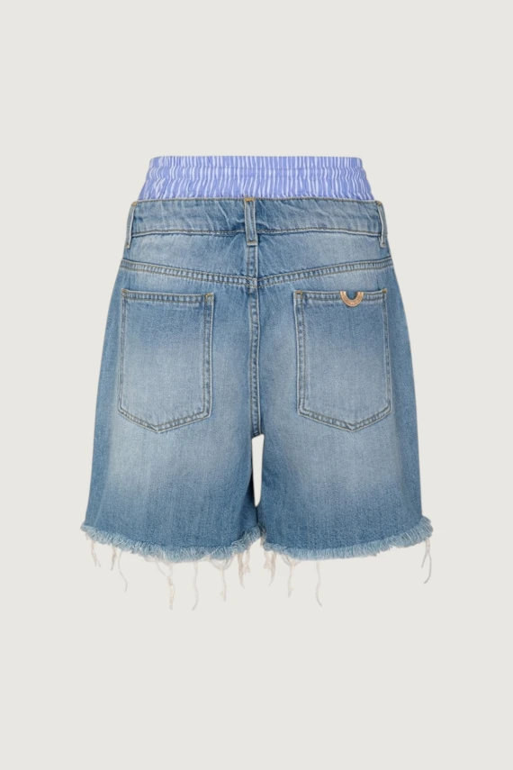 SHORT IN DENIM CON DOPPIA VITA IN POPELINE RIGATO
